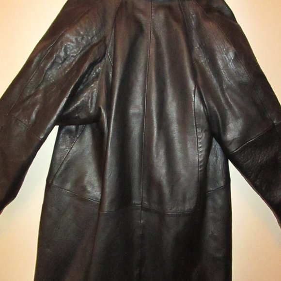 Black Leather A-Line Jacket/Coat Unstructured Shoulders Size 14 Short - Picture 5 of 9